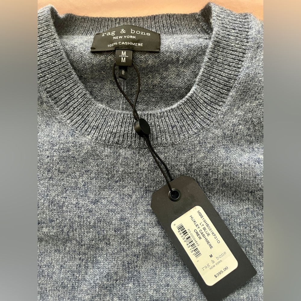 BNWT Rag & Bone Huxley cashmere sweater, size medium, light blue